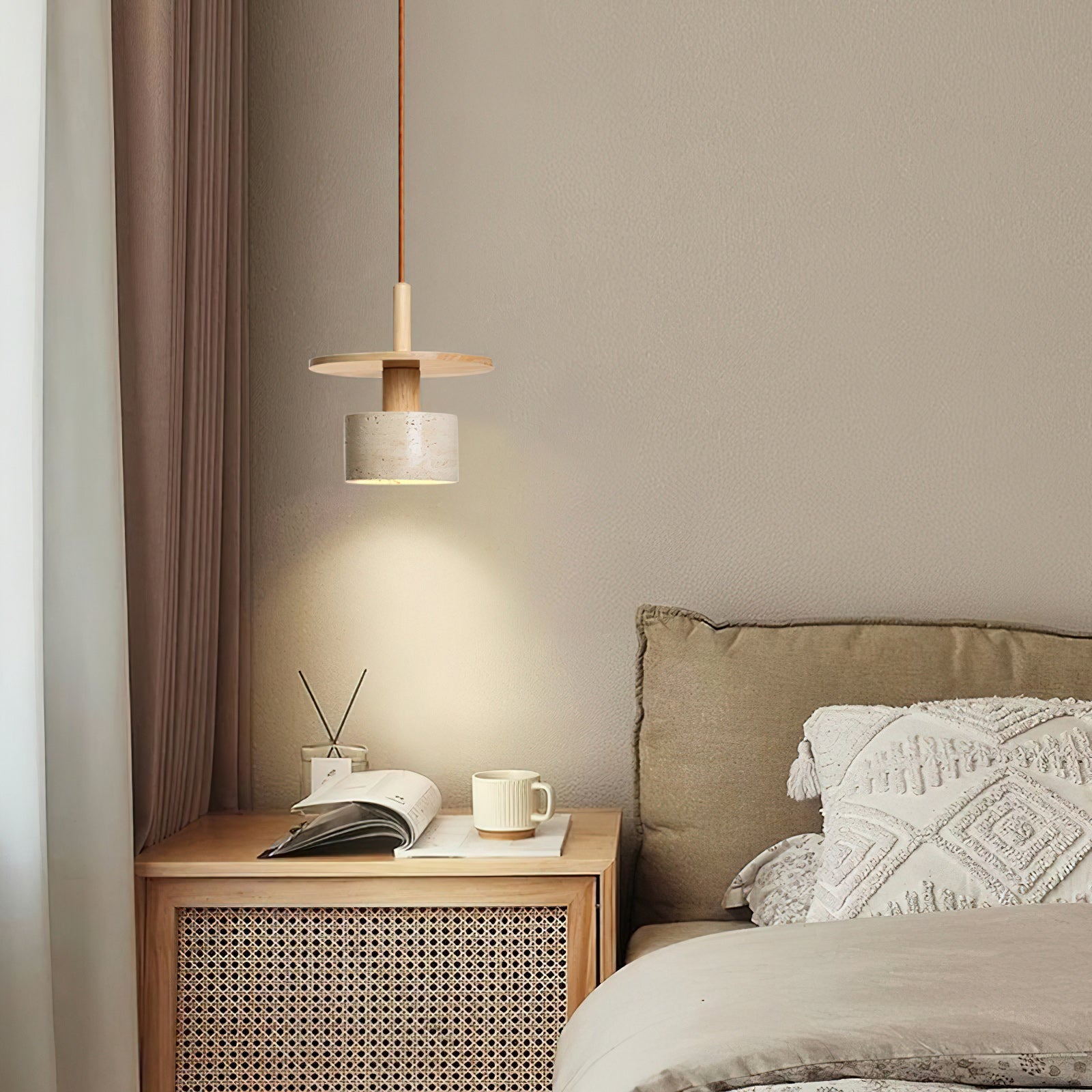 Mersi Travertine & Wood Pendant Light