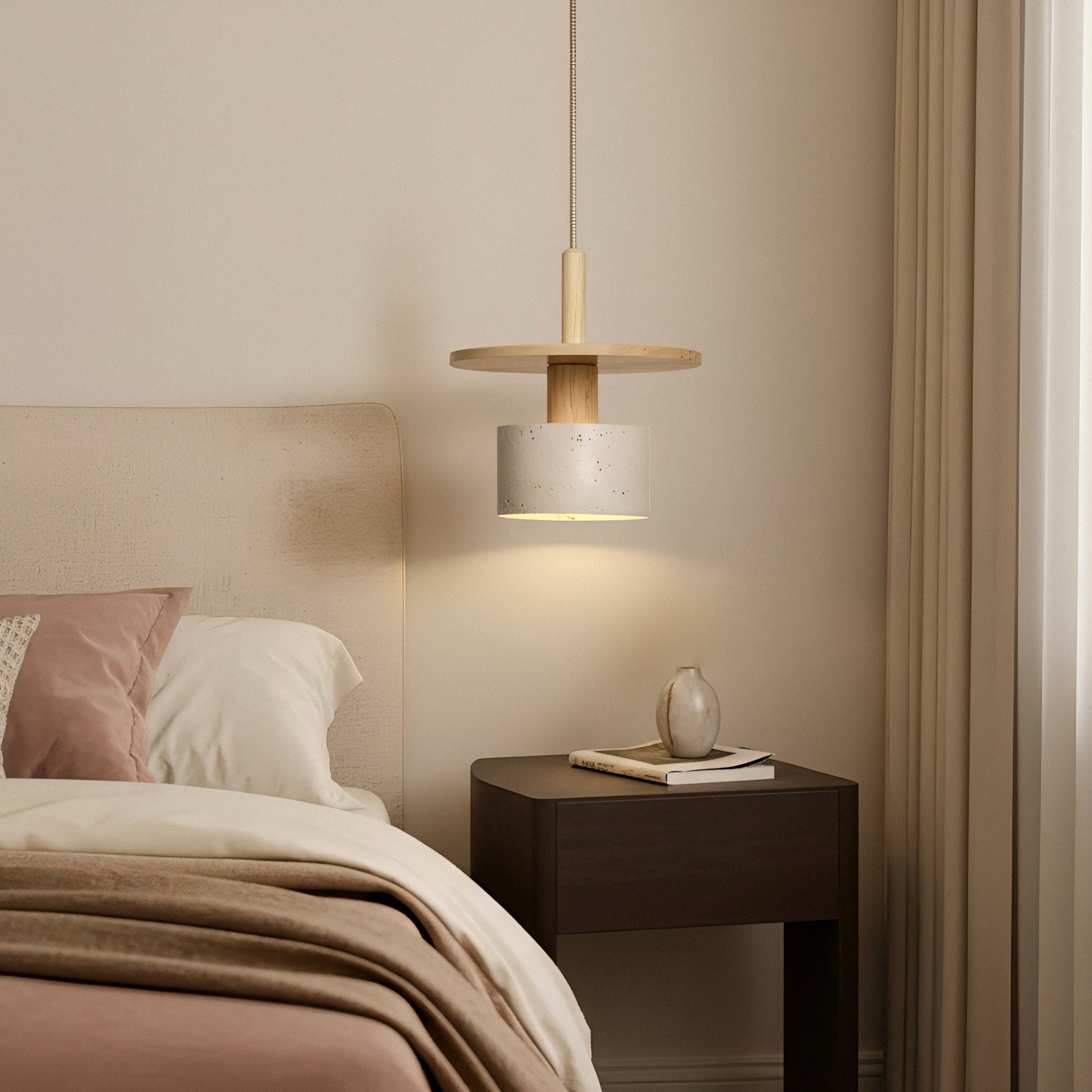 Mersi Travertine & Wood Pendant Light