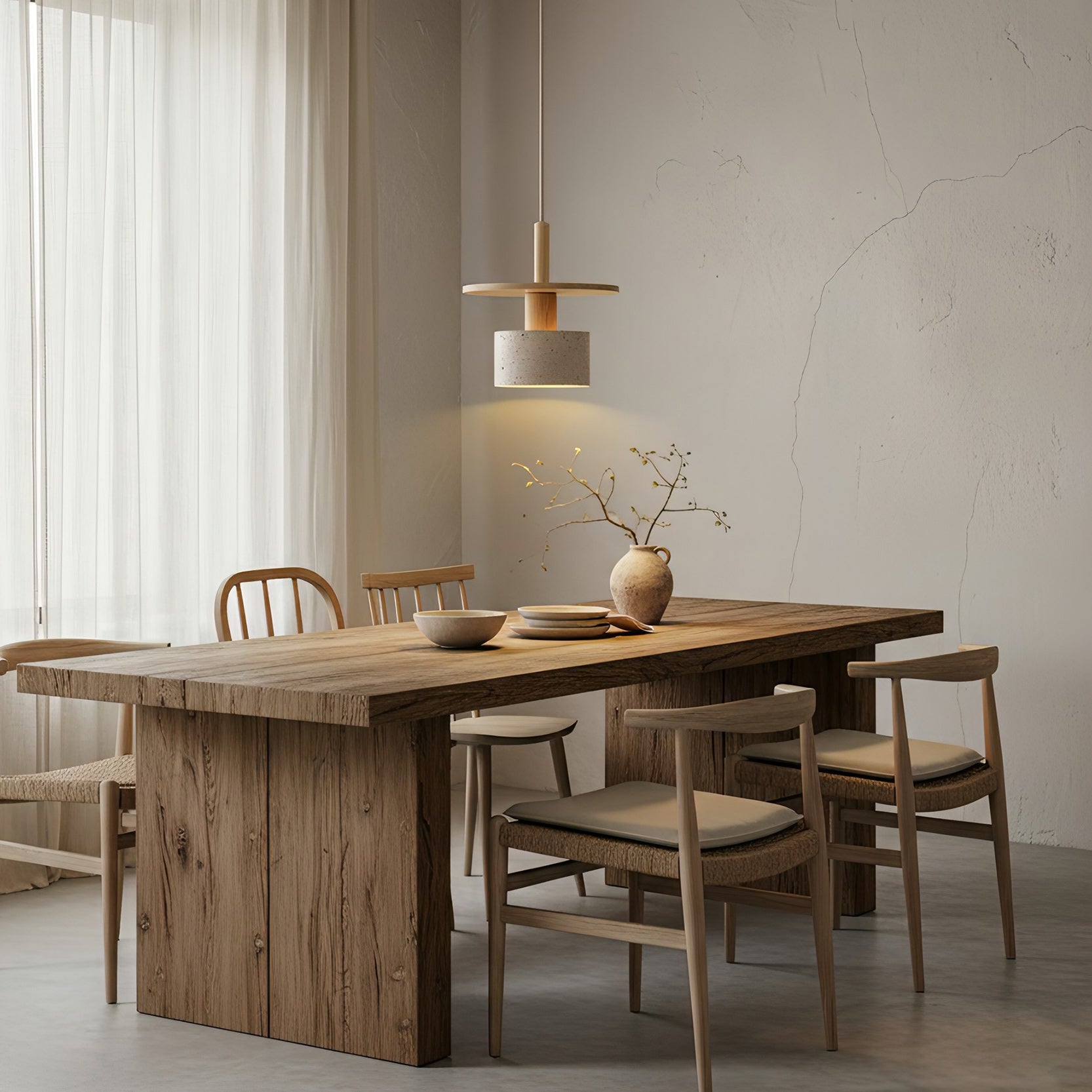 Mersi Travertine & Wood Pendant Light
