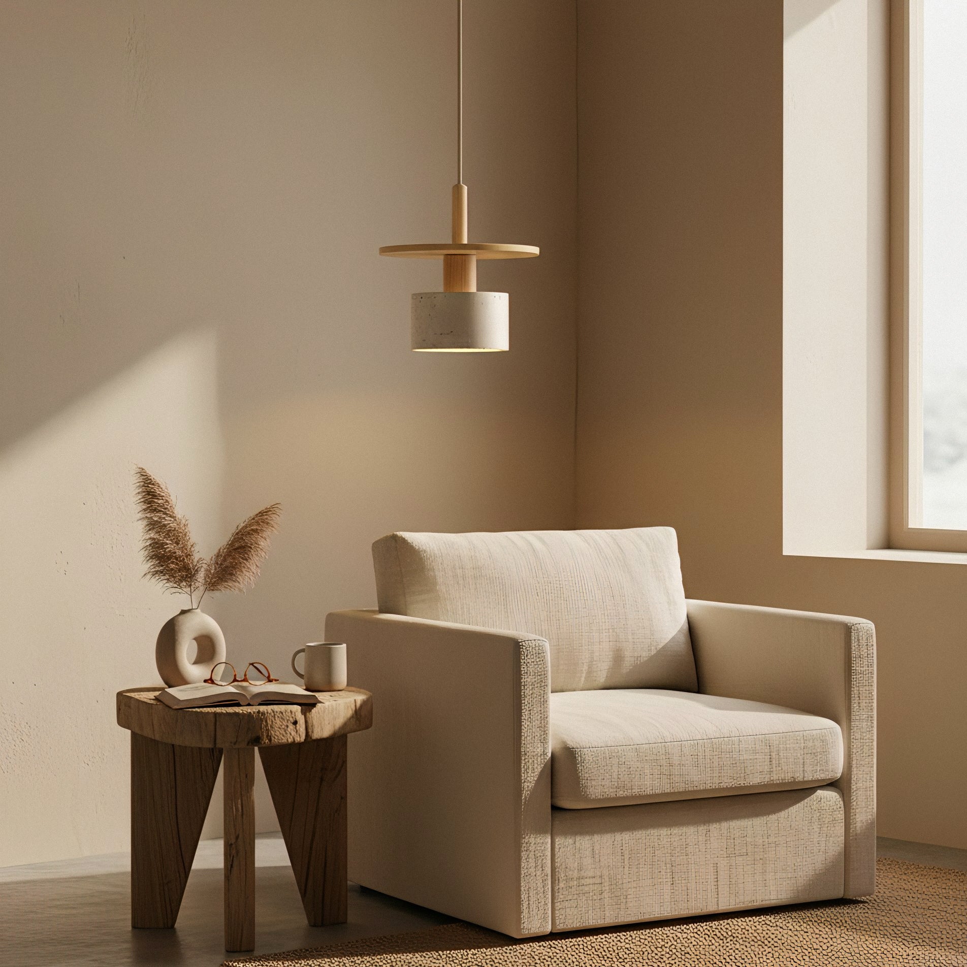 Mersi Travertine & Wood Pendant Light