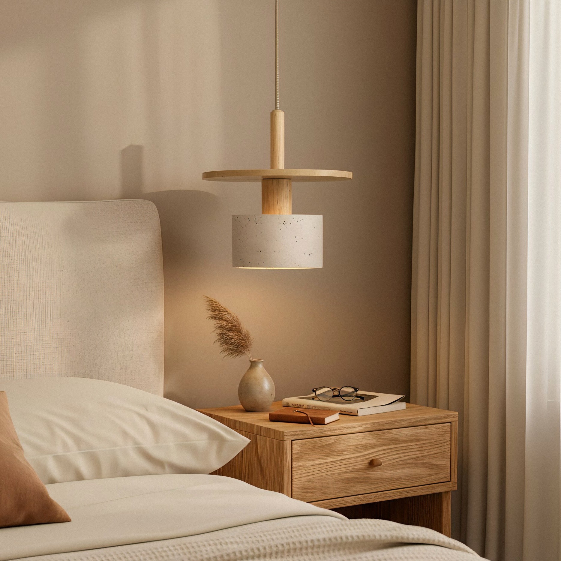 Mersi Travertine & Wood Pendant Light