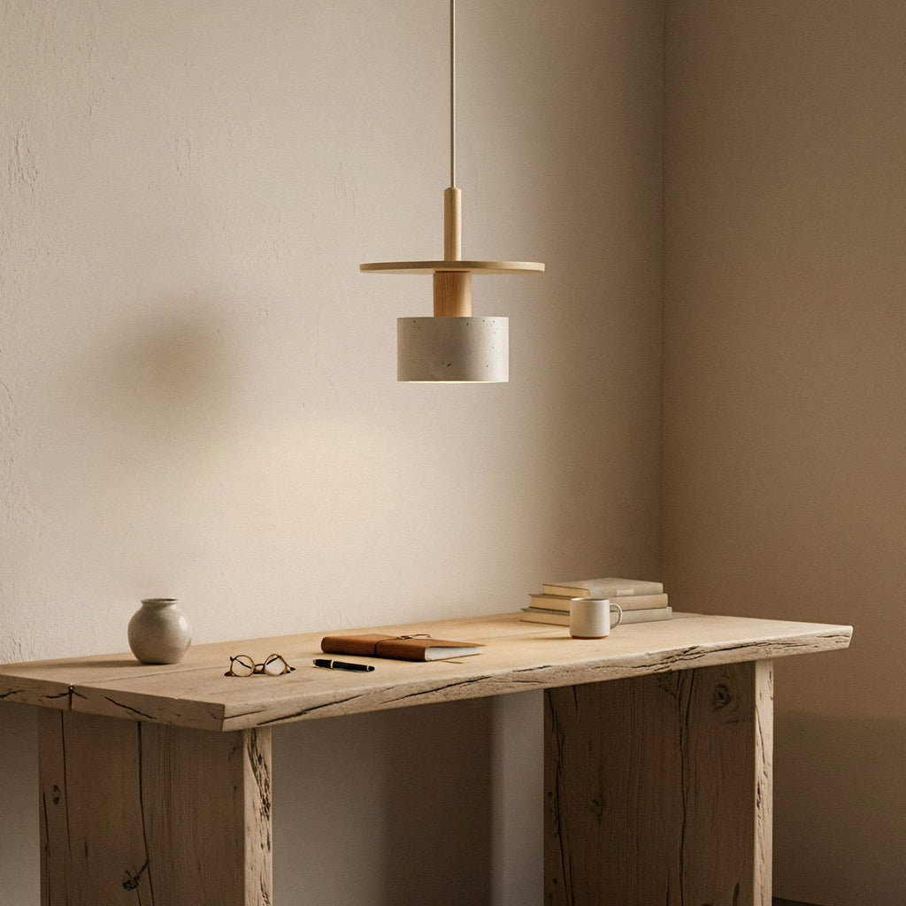 Mersi Travertine & Wood Pendant Light