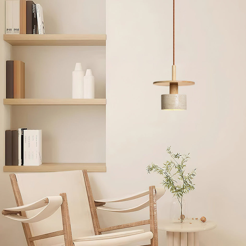 Mersi Travertine & Wood Pendant Light