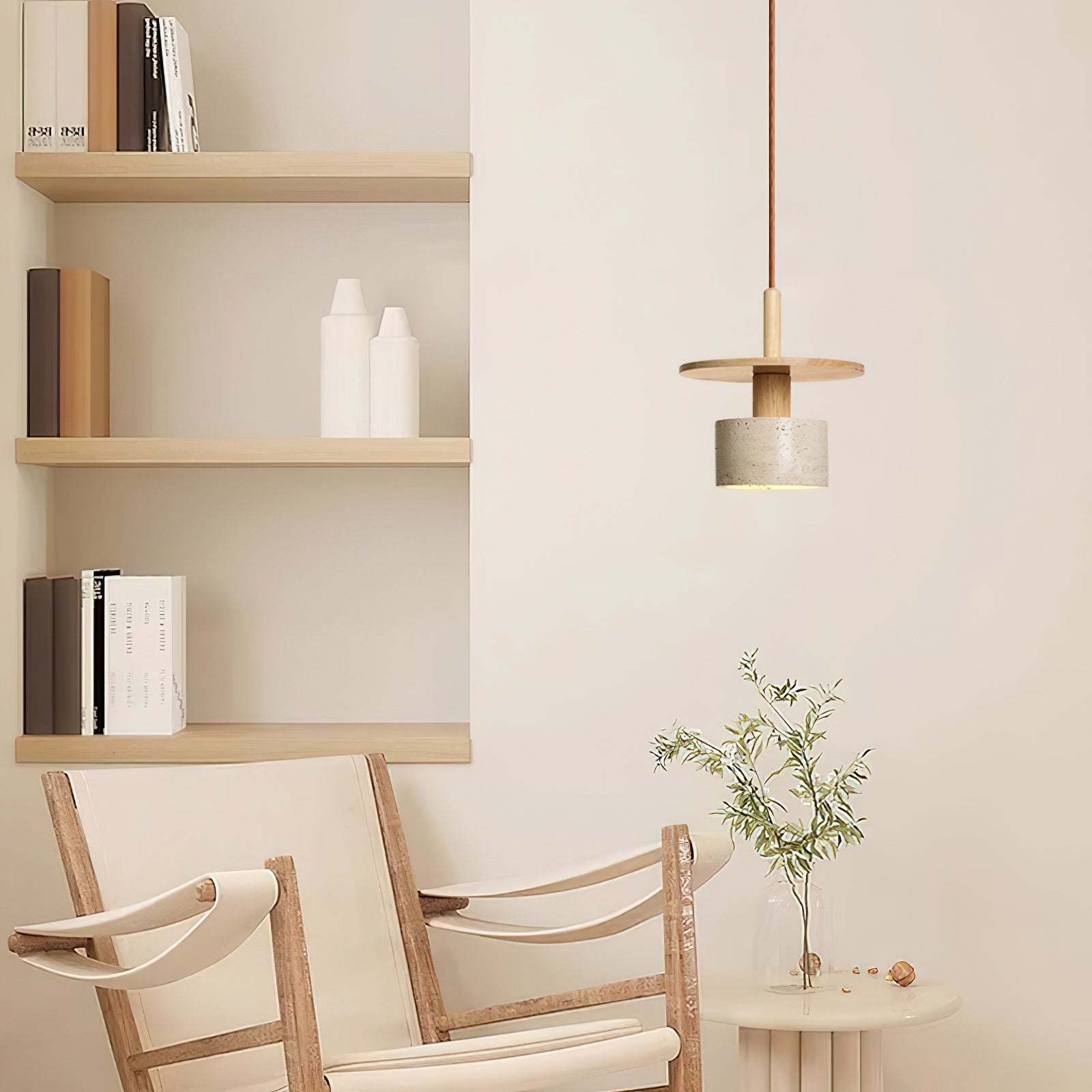 Mersi Travertine & Wood Pendant Light