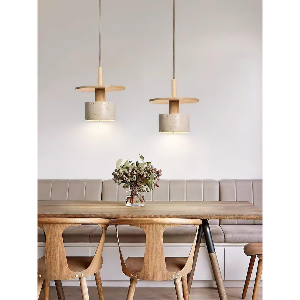 Mersi Travertine & Wood Pendant Light