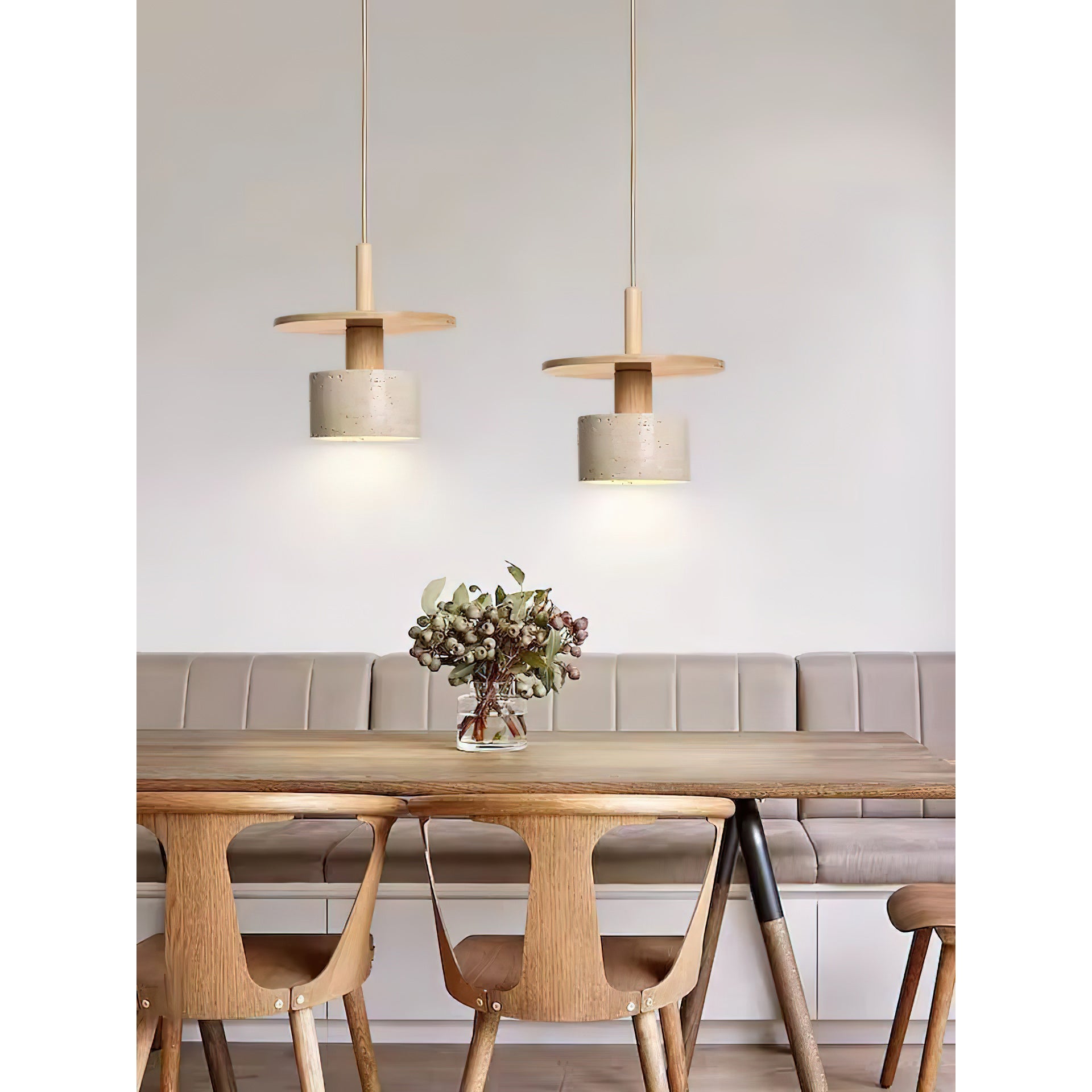 Mersi Travertine & Wood Pendant Light