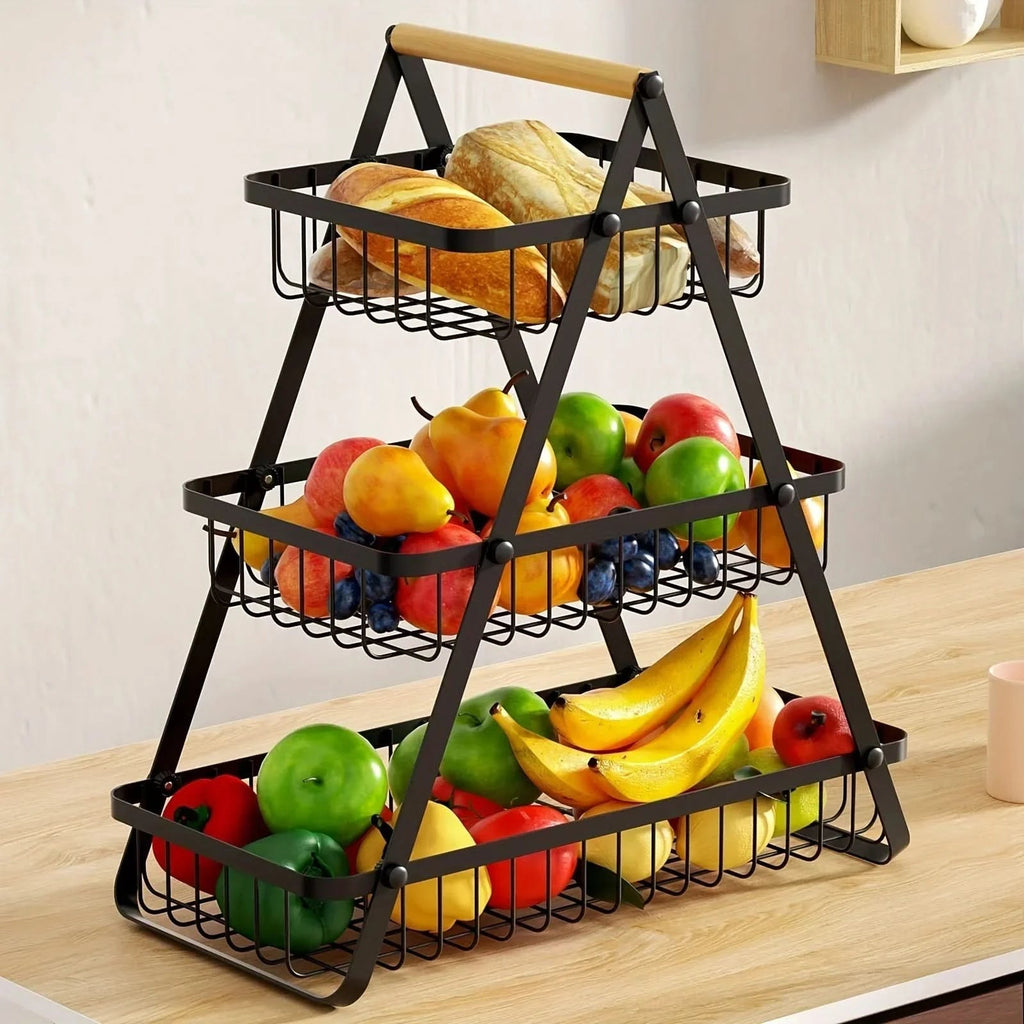 Carbon Steel Fruit Basket Multi Level Countertop Organizer for Kitchen Storage