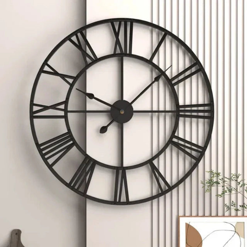 Roman Numeral Wall Clock, Metal Construction, Battery Powered