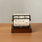 Desk Calendar Natural Wood Rotatable Block Perpetual Date Display
