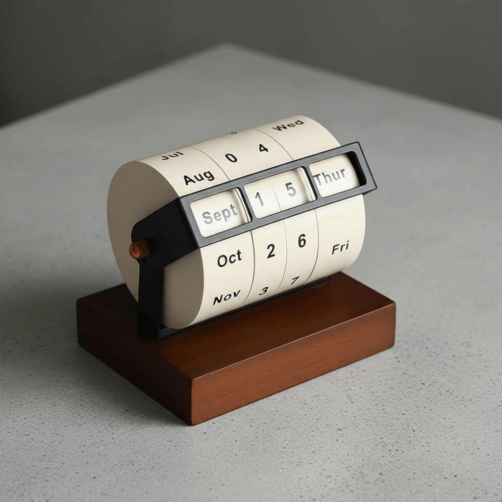 Desk Calendar Natural Wood Rotatable Block Perpetual Date Display