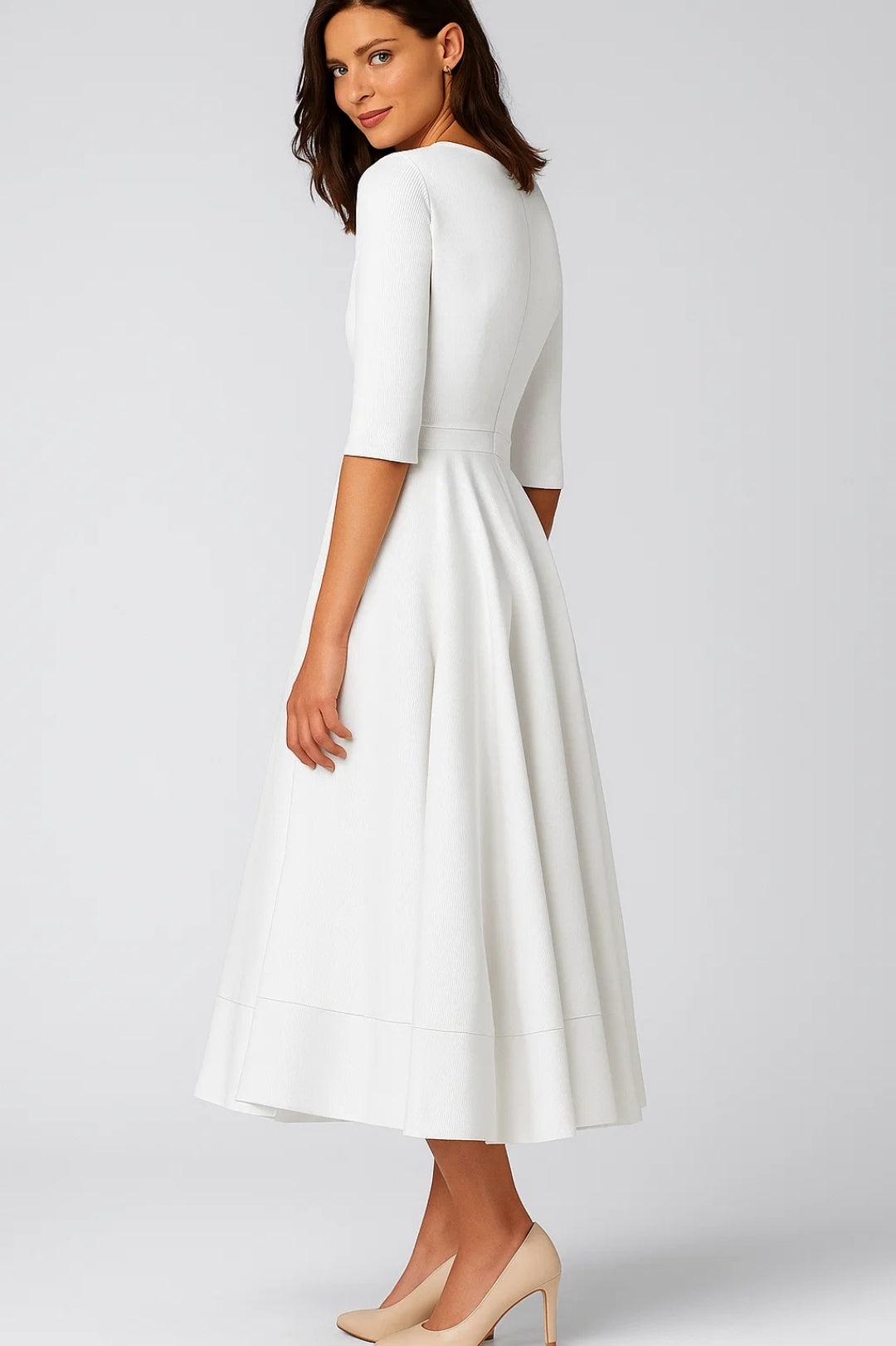 V Neck A Line Midi Dress with Side Pockets
