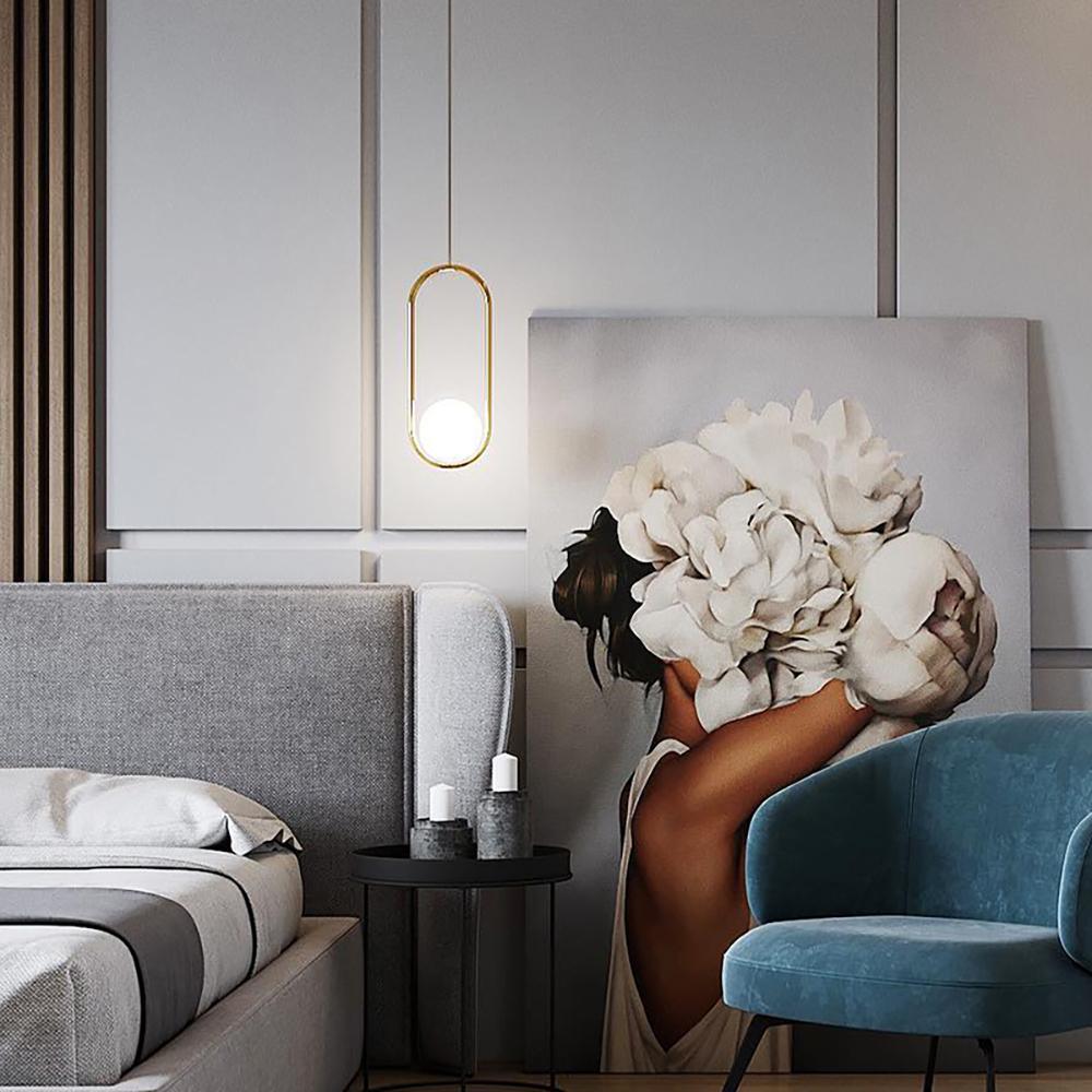 Modern Brass Ring Globe Glass Pendant Light 1-Light