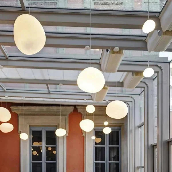Milk White – Satin Glass Pendant Light with Metal Accents – for Living Room & Dining Room