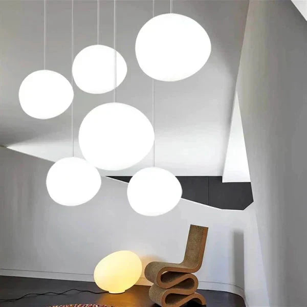Milk White – Satin Glass Pendant Light with Metal Accents – for Living Room & Dining Room