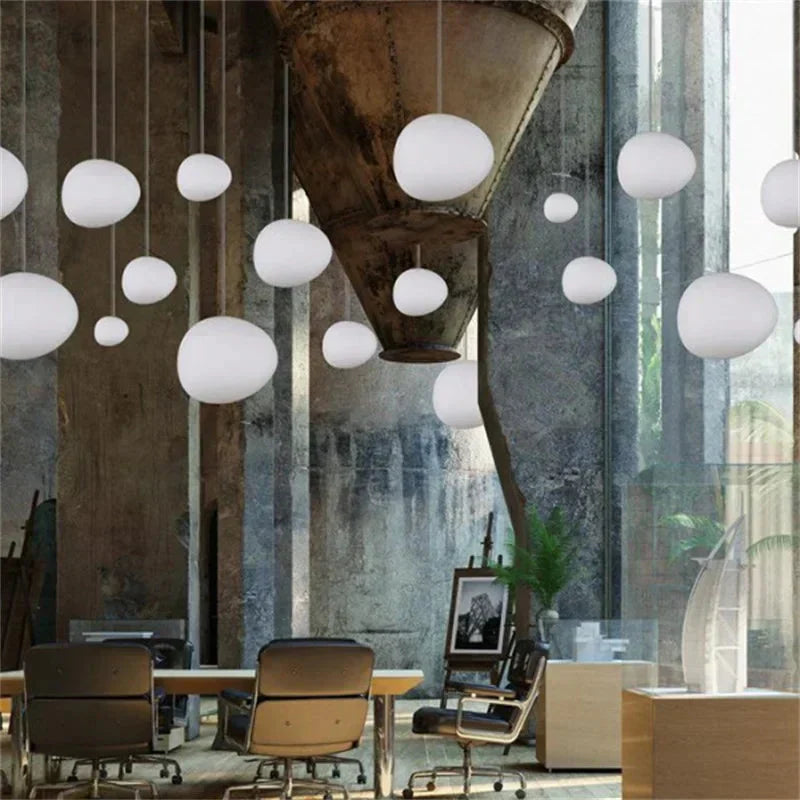 Milk White – Satin Glass Pendant Light with Metal Accents – for Living Room & Dining Room