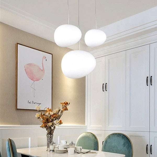 Milk White – Satin Glass Pendant Light with Metal Accents – for Living Room & Dining Room