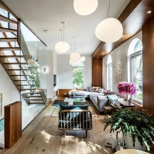 Milk White – Satin Glass Pendant Light with Metal Accents – for Living Room & Dining Room