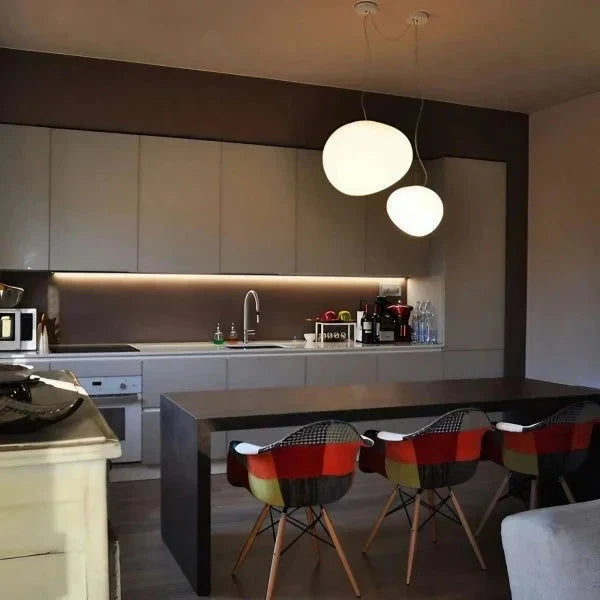 Milk White – Satin Glass Pendant Light with Metal Accents – for Living Room & Dining Room