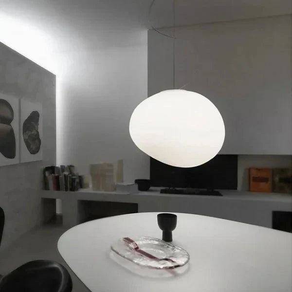 Milk White – Satin Glass Pendant Light with Metal Accents – for Living Room & Dining Room