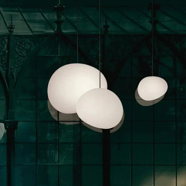 Milk White – Satin Glass Pendant Light with Metal Accents – for Living Room & Dining Room