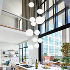 Milk White – Satin Glass Pendant Light with Metal Accents – for Living Room & Dining Room
