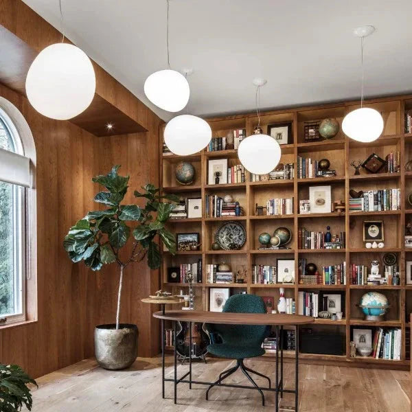 Milk White – Satin Glass Pendant Light with Metal Accents – for Living Room & Dining Room