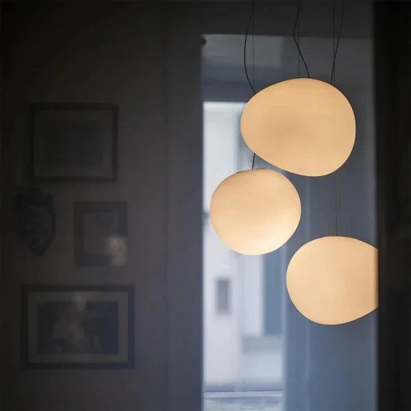 Milk White – Satin Glass Pendant Light with Metal Accents – for Living Room & Dining Room