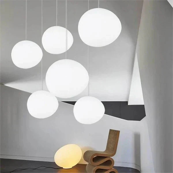 Milk White – Satin Glass Pendant Light with Metal Accents – for Living Room & Dining Room