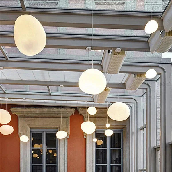 Milk White – Satin Glass Pendant Light with Metal Accents – for Living Room & Dining Room