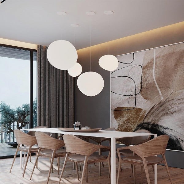 Milk White – Satin Glass Pendant Light with Metal Accents – for Living Room & Dining Room