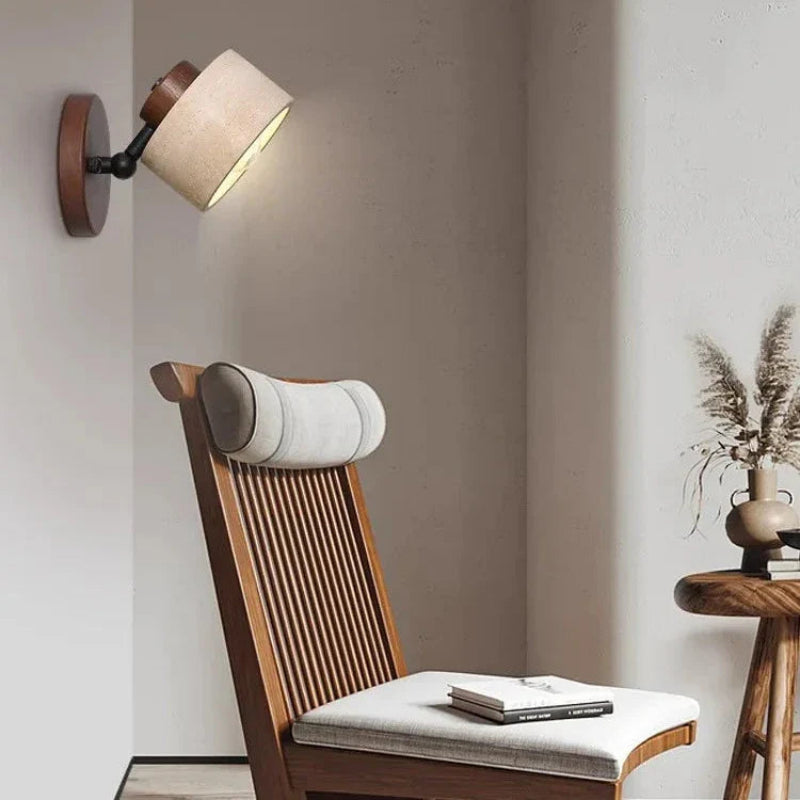 Minimalist LED Wall Light with Natural Stone and Wood – Modern Ambient Wall Sconce for Interior Lighting