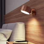 Minimalist Round LED Wall Sconce - Modern Wooden Design with Rechargeable Convenience for Ambient Lighting