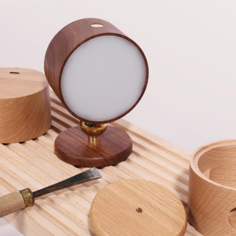 Minimalist Round LED Wall Sconce - Modern Wooden Design with Rechargeable Convenience for Ambient Lighting