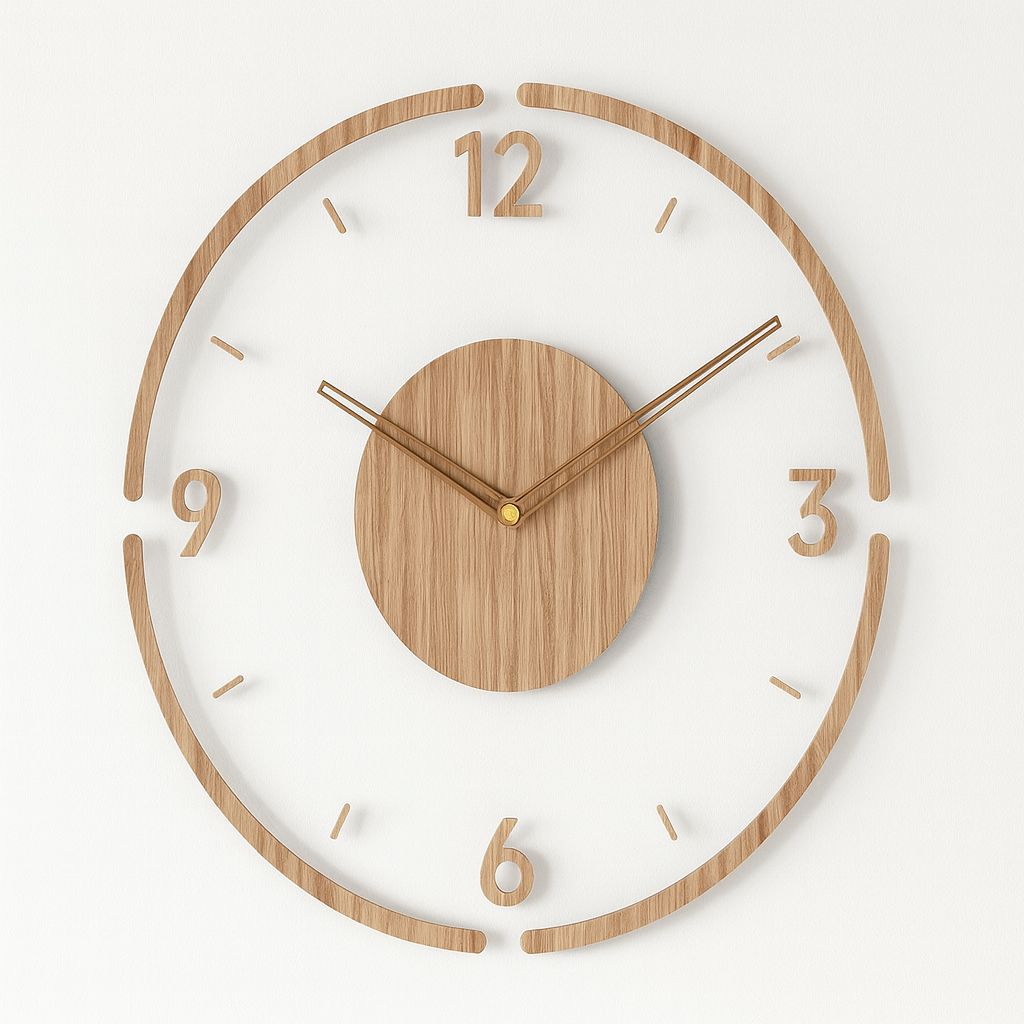 Scandinavian Style Acrylic Glass Wall Clock with Wood Print – Modern Nordic Home Decor