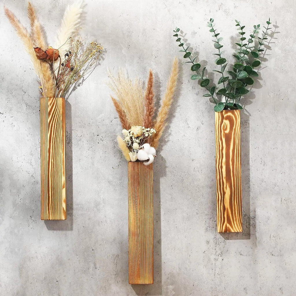 Wall Vase Solid Wood Natural Finish 11.8 Inch Wall Mounted Indoor Decorative Display