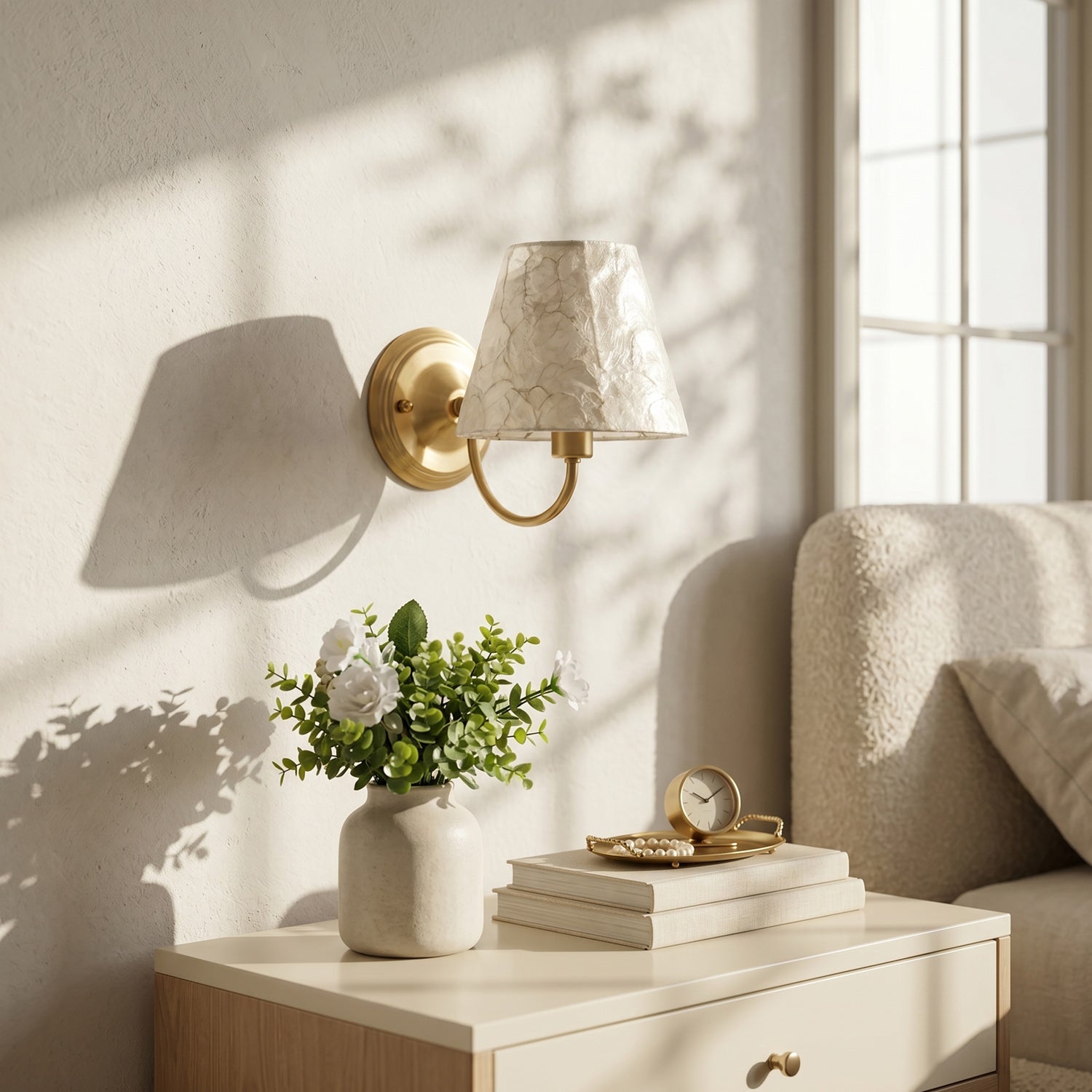 Mira Natural Shell & Brass Wall Sconce