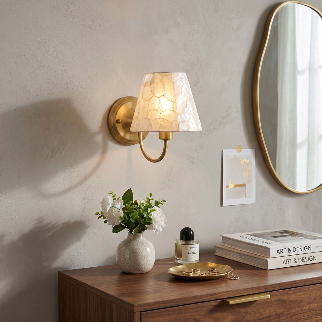 Mira Natural Shell & Brass Wall Sconce