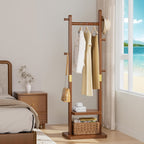MobilHolz: Wooden Clothes Rack – Stable Solid Wood Stand with Wheels, Shoe Shelf & Shelves, Decorative for Hallway & Bedroom