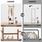 MobilHolz: Wooden Clothes Rack – Stable Solid Wood Stand with Wheels, Shoe Shelf & Shelves, Decorative for Hallway & Bedroom