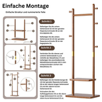 MobilHolz: Wooden Clothes Rack – Stable Solid Wood Stand with Wheels, Shoe Shelf & Shelves, Decorative for Hallway & Bedroom