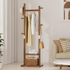 MobilHolz: Wooden Clothes Rack – Stable Solid Wood Stand with Wheels, Shoe Shelf & Shelves, Decorative for Hallway & Bedroom