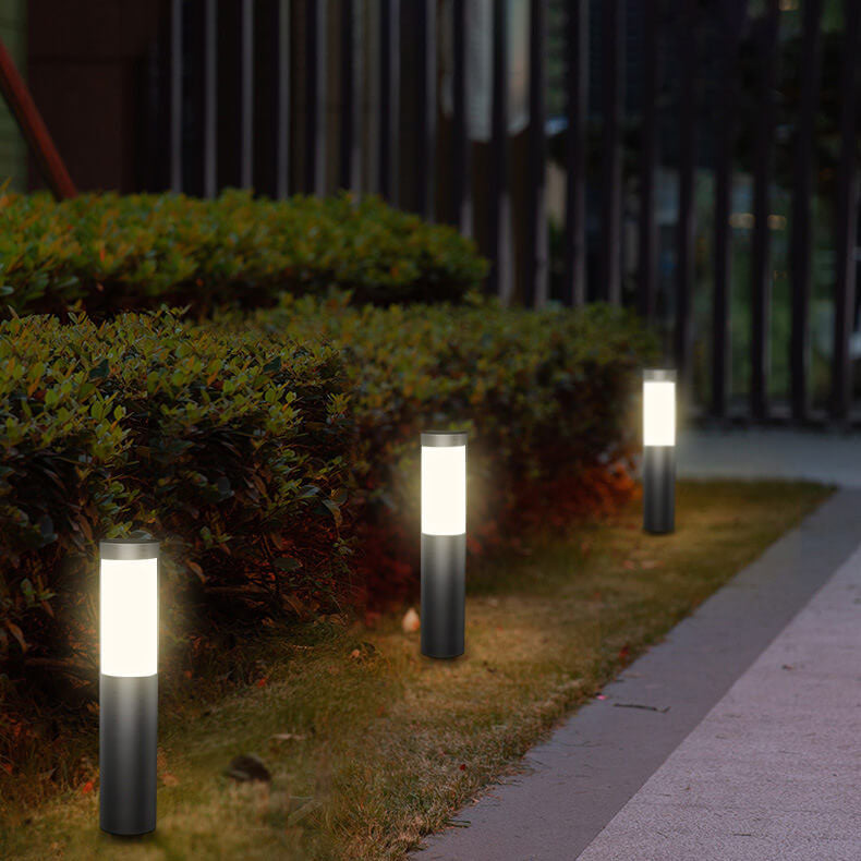 Modern Cylindrical Solar LED Garden Bollard Light 1-Light