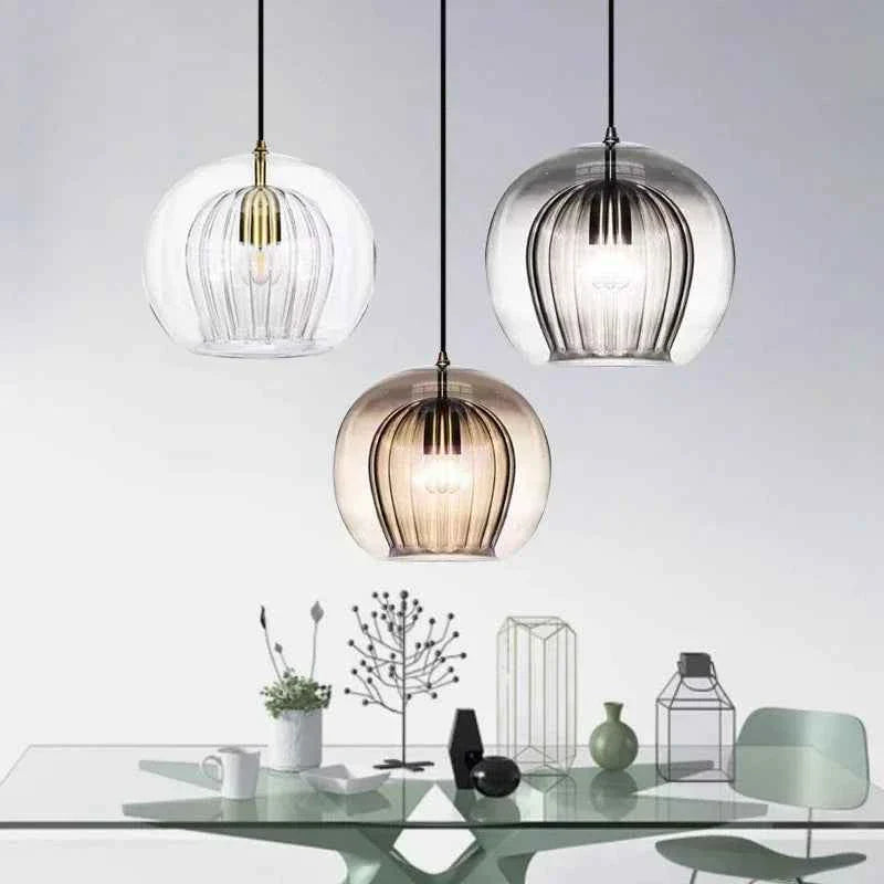 LuxeSphere Glass Pendant Light | Sculptural Ribbed Design