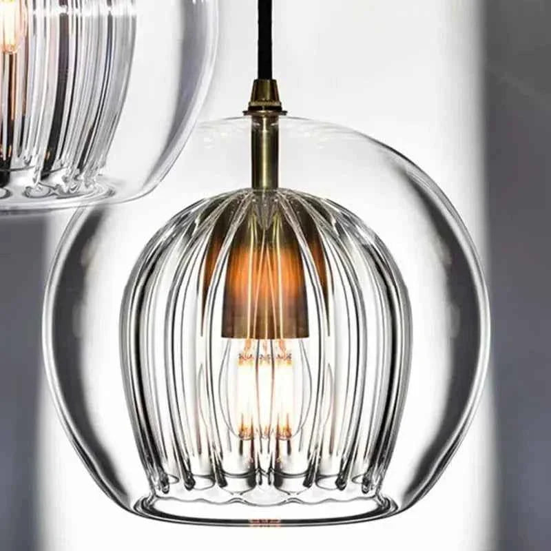 LuxeSphere Glass Pendant Light | Sculptural Ribbed Design
