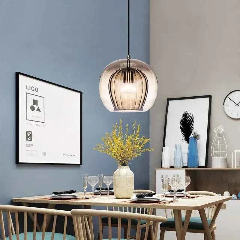 LuxeSphere Glass Pendant Light | Sculptural Ribbed Design