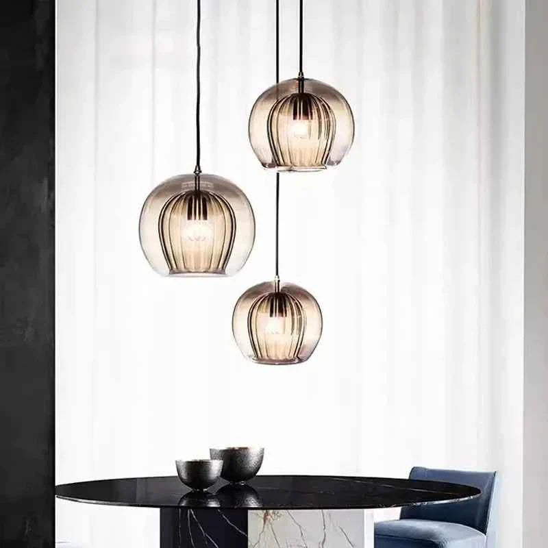 LuxeSphere Glass Pendant Light | Sculptural Ribbed Design