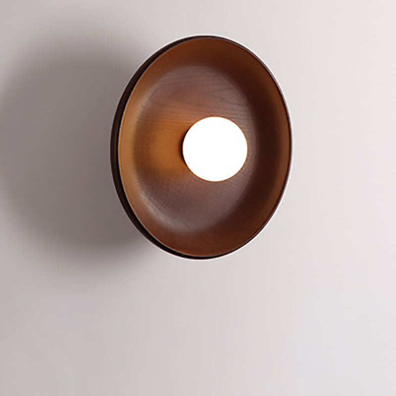 Modern Minimalist Wood Round 1-Light LED Wall Sconce Lamp