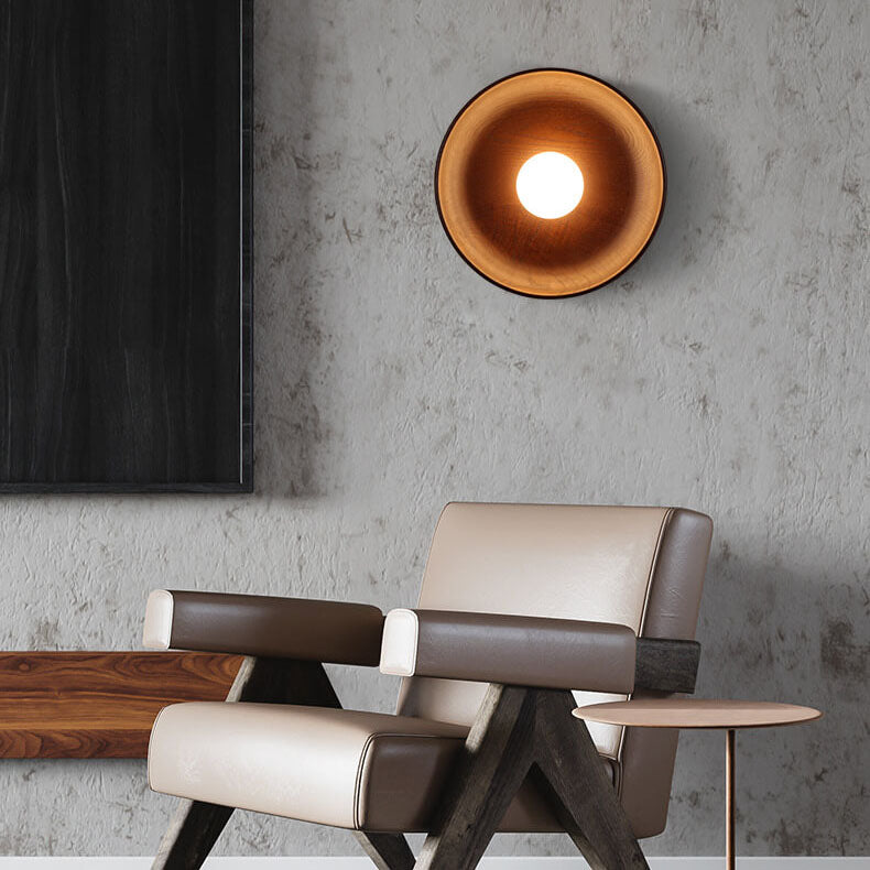 Modern Minimalist Wood Round 1-Light LED Wall Sconce Lamp