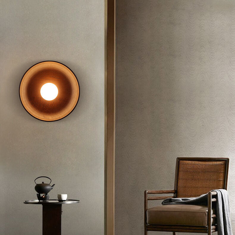 Modern Minimalist Wood Round 1-Light LED Wall Sconce Lamp