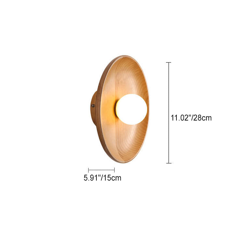 Modern Minimalist Wood Round 1-Light LED Wall Sconce Lamp